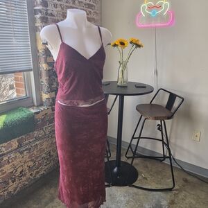 Deep Red Lace Skirt Set